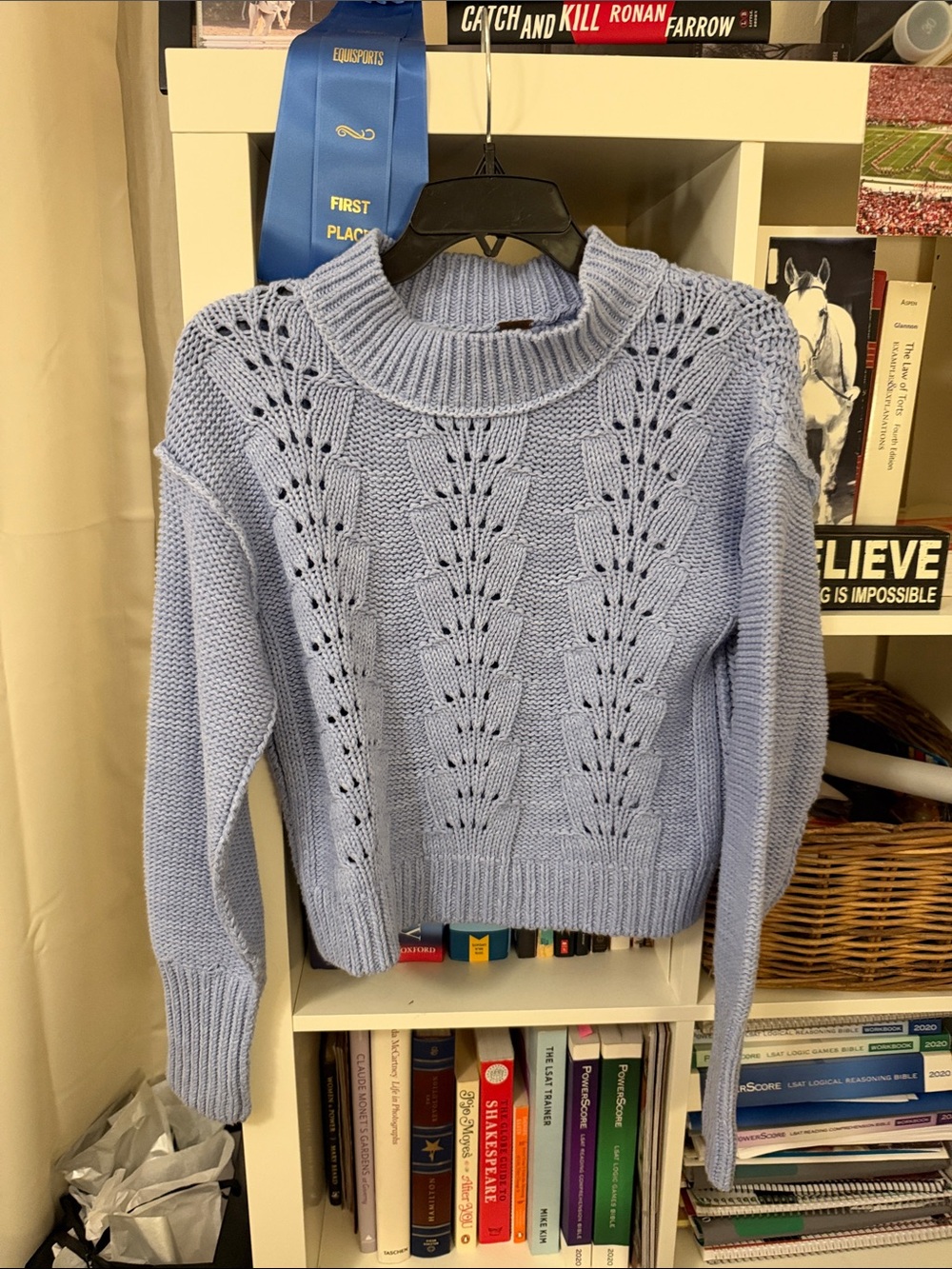 Light Blue Knit Pointelle Sweater